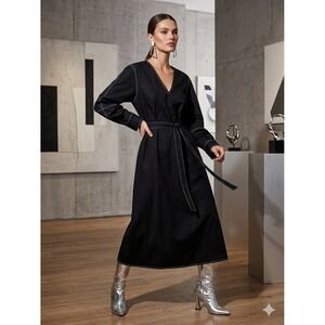 NEW Maria McManus Engineered Sleeve Dress Black Contrast Stitch Organic Cotton L
